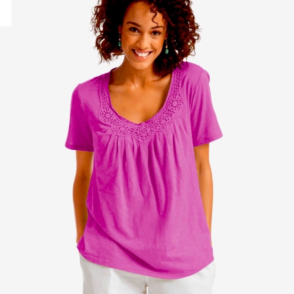 Pink Woman Within Cotton Crochet Neck Top 2X 27 28